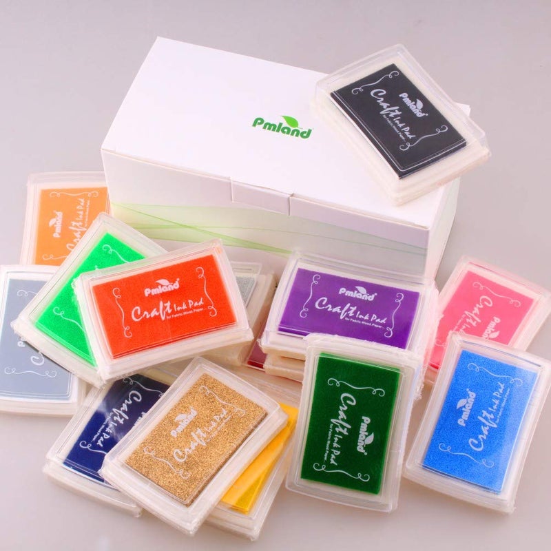 PMLAND Craft Ink Pad for DIY Stamps on Paper Wood Fabric - Pack of 15 Vibrant Colors - Image 3